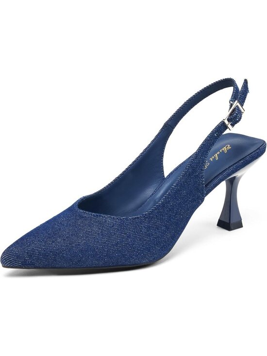 Shoes - Women's Blue Kitten Heel Slingback Low 3 Inches Stiletto Pointed Toe Elegant
